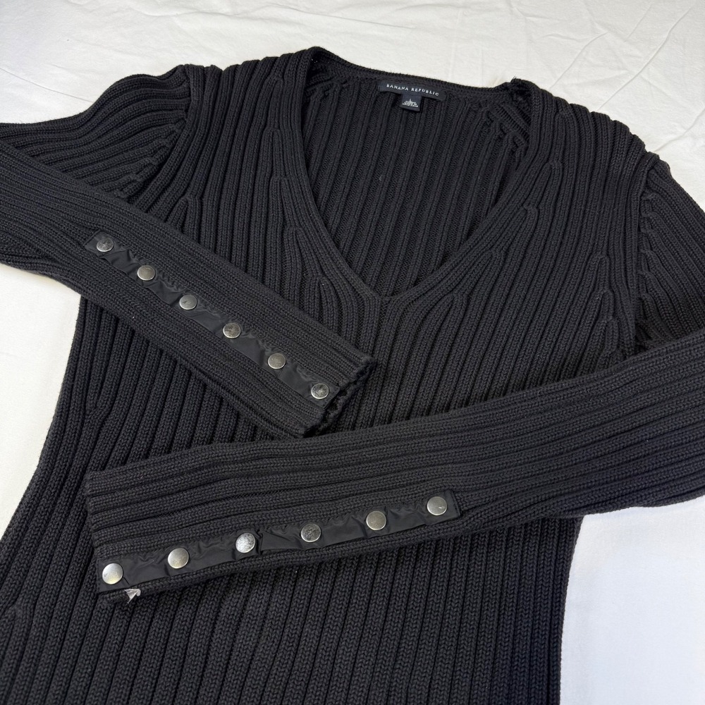 Vintage (03) Banana‎ Republic V Neck Ribbed Sweater Sleeve Buttons Women's Large